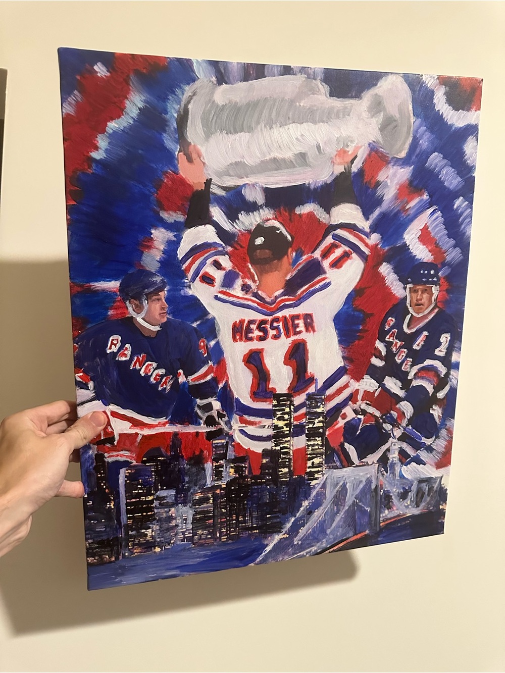Mark messier adam graves Brian leetch 1994 Hockey Tribute Canvas painting 16x20